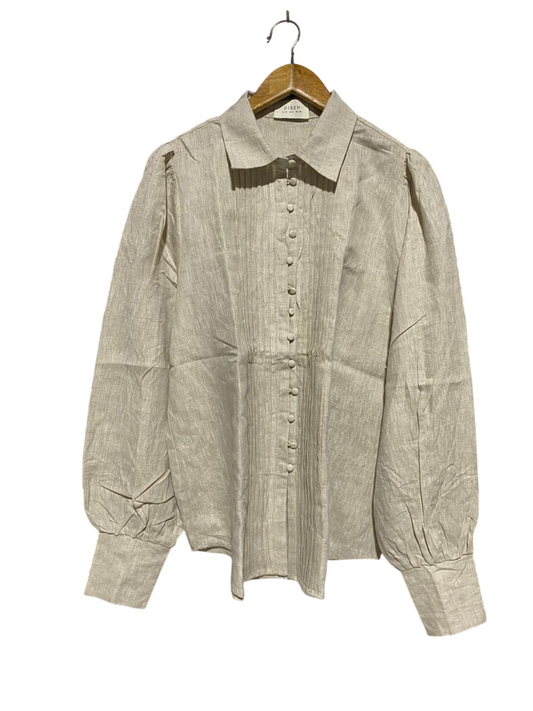 DISSH |XL| BUST 24| B29| OATMEAL LINEN PIN-TUCK BUTTON-DOWN BLOUSE