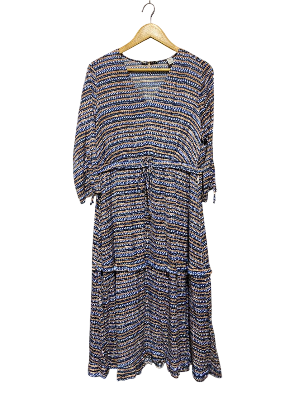 SCOTCH & SODA |L| BUST 19| B29| ABSTRACT STRIPED DRAWSTRING TIERED MAXI DRESS