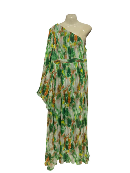 BOOHOO |M| BUST 18| B29| PREMIUM ONE-SHOULDER PLEATED FLORAL MAXI DRESS WITH DRAPED SLEEVE