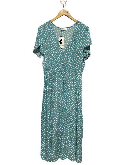 ST FROCK |XL|BUST 20| B29| TEAL BLUE POLKA DOT SHORT SLEEVE MIDI DRESS