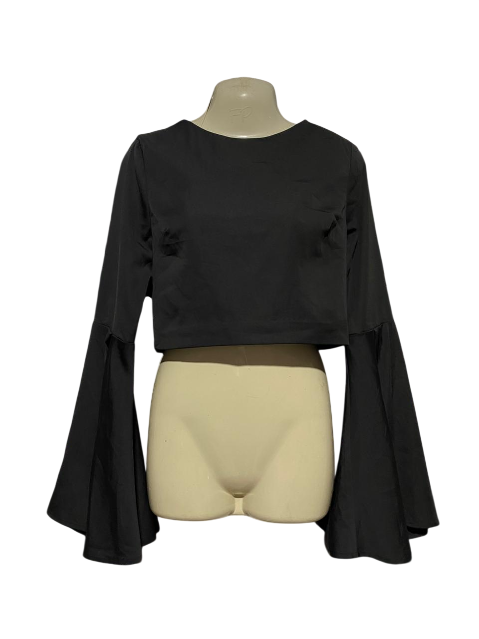 ASILIO |M| BUST 16| B29| PREMIUM BLACK CROP TOP WITH DRAMATIC FLARE BELL SLEEVES