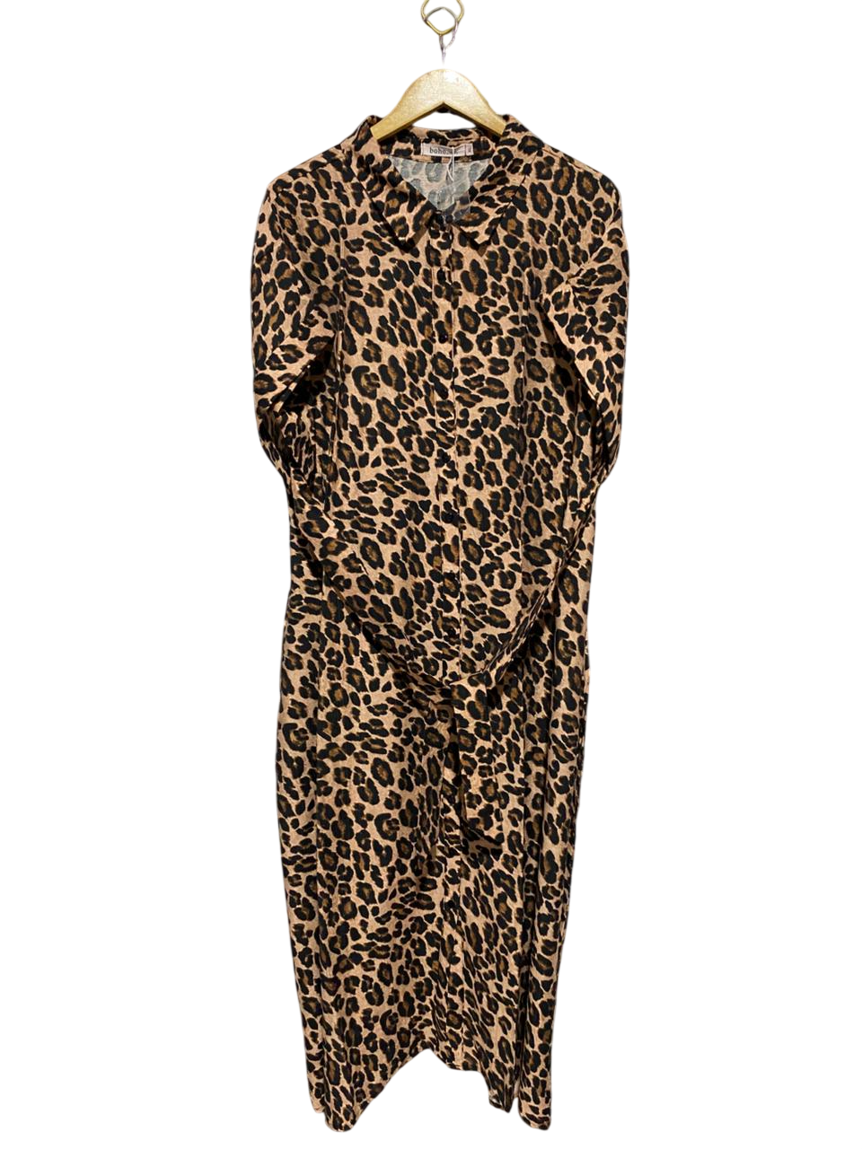 BOHO |XL|BUST FREE| B29| LEOPARD PRINT BUTTON-DOWN MIDI SHIRT DRESS WITH BELT