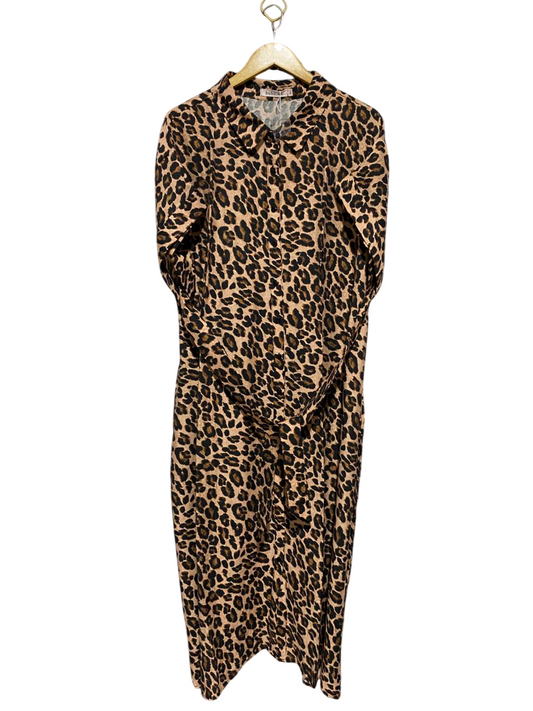 BOHO |XL|BUST FREE| B29| LEOPARD PRINT BUTTON-DOWN MIDI SHIRT DRESS WITH BELT