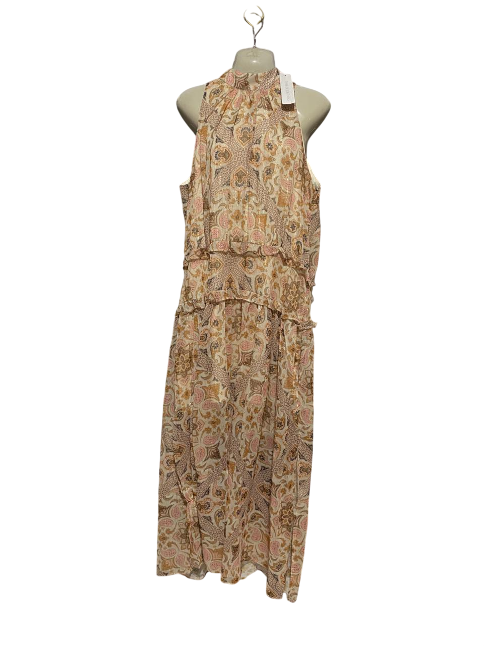 THREE OF SOME THING |XL| BUST 22| B29| PREMIUM METALLIC THREAD PAISLEY HALTER NECK MAXI DRESS