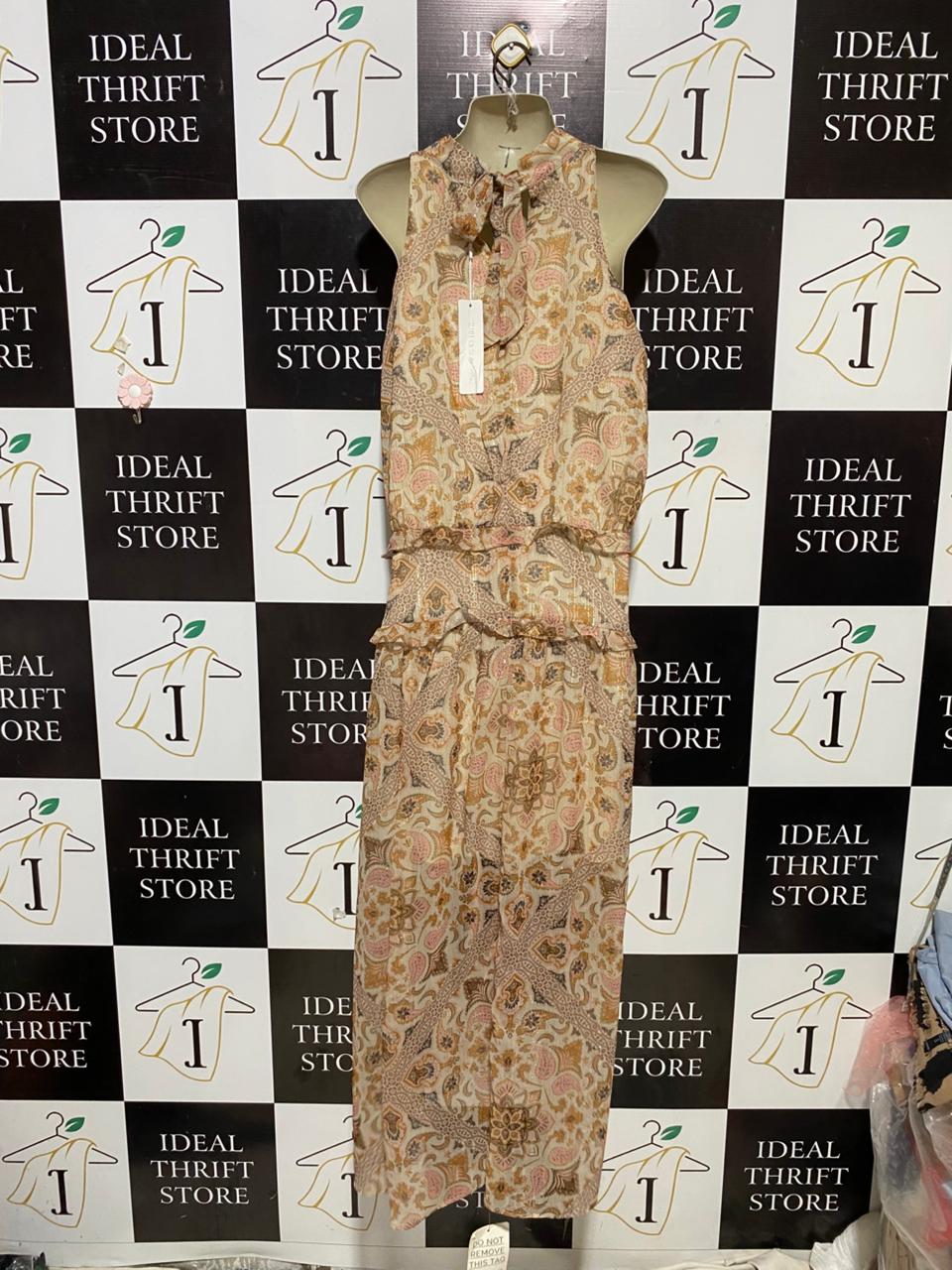 THREE OF SOME THING |XL| BUST 22| B29| PREMIUM METALLIC THREAD PAISLEY HALTER NECK MAXI DRESS