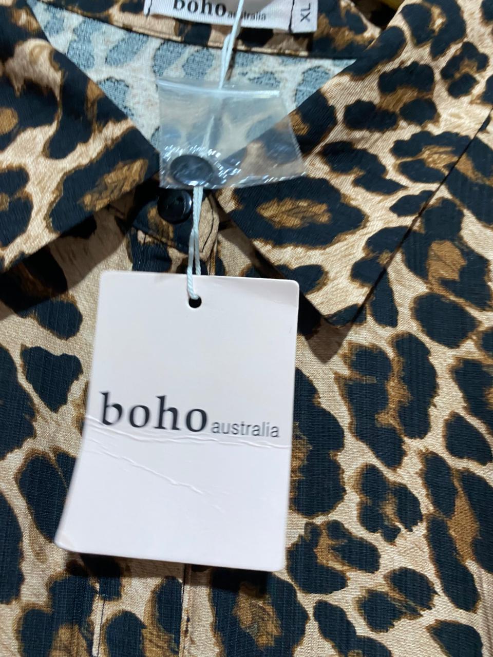 BOHO |XL|BUST FREE| B29| LEOPARD PRINT BUTTON-DOWN MIDI SHIRT DRESS WITH BELT