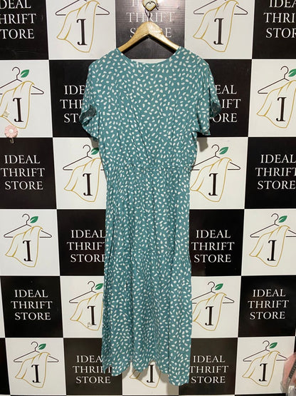 ST FROCK |XL|BUST 20| B29| TEAL BLUE POLKA DOT SHORT SLEEVE MIDI DRESS