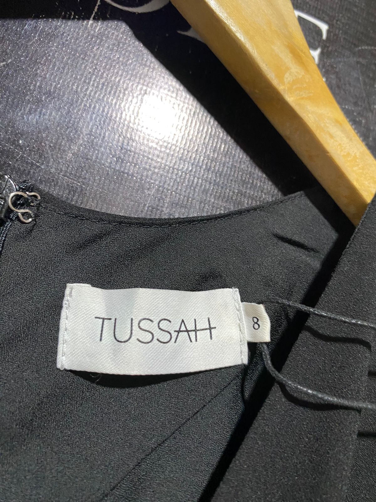 TUSSAH |S| BUST 15| B29| CLASSIC BLACK RUFFLE SLEEVE MAXI DRESS