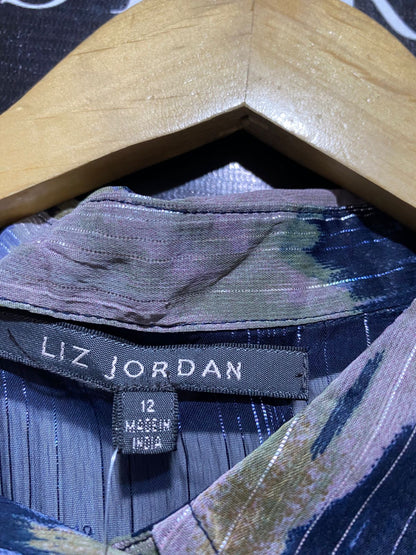 LIZ JORDAN |M| BUST 21| B29| METALLIC VERTICAL STRIPE ABSTRACT BUTTON-DOWN BLOUSE