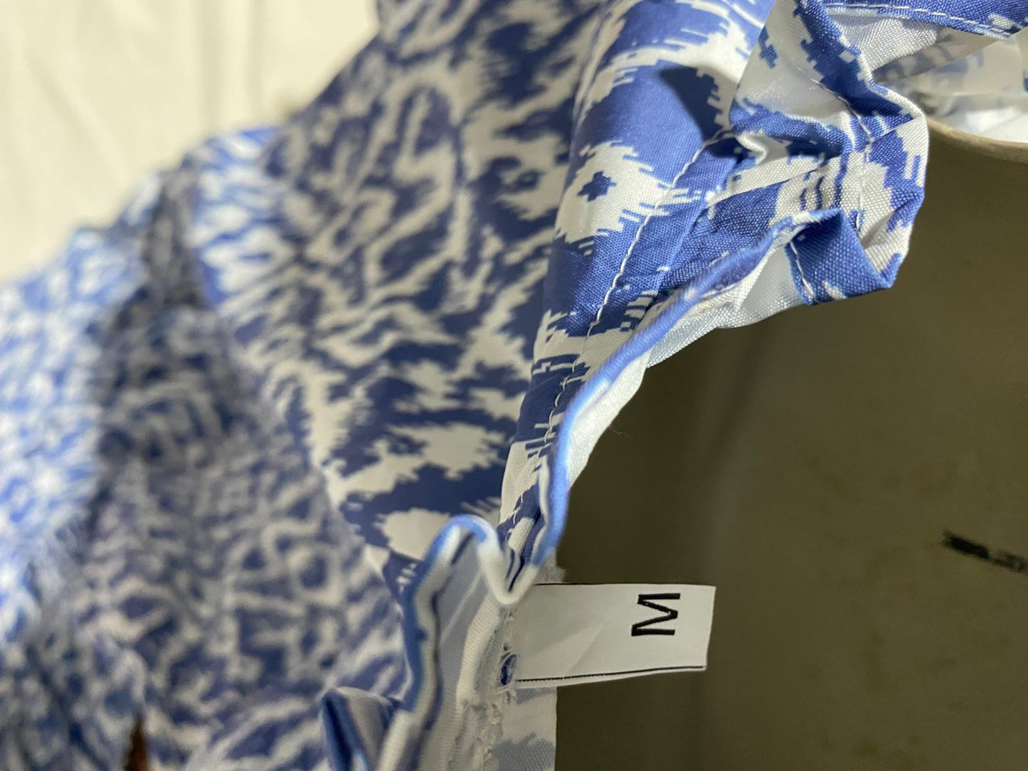 |M| BUST 18| B29| PREMIUM BLUE & WHITE IKAT PRINT MAXI DRESS WITH TASSEL TIES