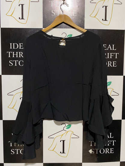 SHEIKE |M| BUST 21| B29| PREMIUM BLACK CROP BLOUSE WITH MULTI-TIERED RUFFLE SLEEVES