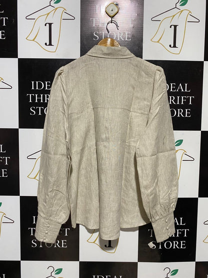 DISSH |XL| BUST 24| B29| OATMEAL LINEN PIN-TUCK BUTTON-DOWN BLOUSE