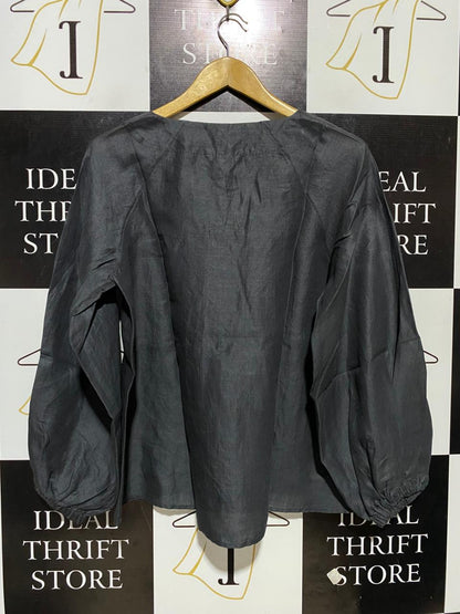 COUNTRY ROAD |M| BUST 19| B29| PREMIUM CHARCOAL BLACK LINEN V-NECK BLOUSE