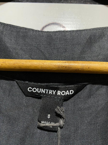 COUNTRY ROAD |M| BUST 19| B29| PREMIUM CHARCOAL BLACK LINEN V-NECK BLOUSE