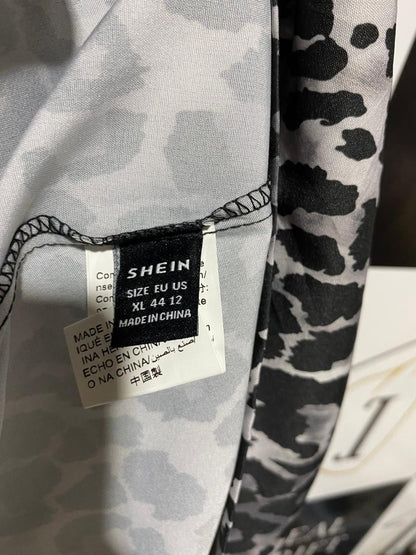 SHEIN |XL| BUST 22| B29| PREMIUM BLACK & GREY LEOPARD PRINT HIGH-LOW MIDI DRESS