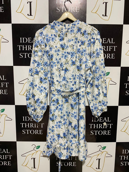 VALLEY GIRL |M| BUST 18| B29| PREMIUM BLUE FLORAL PRINT MINI DRESS WITH BELT
