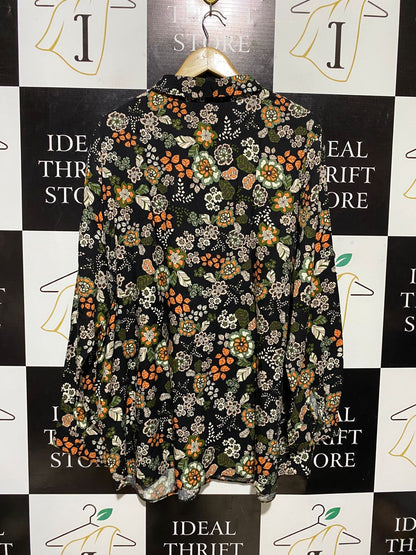 ASOS |XL| BUST 26| B29| PREMIUM BLACK MULTICOLOR FLORAL BUTTON-DOWN SHIRT