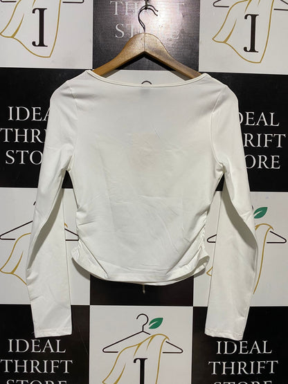 SHEIN |L| BUST 16| B29| PREMIUM OFF-WHITE SCOOP NECK RUFFLED LONG-SLEEVE TOP