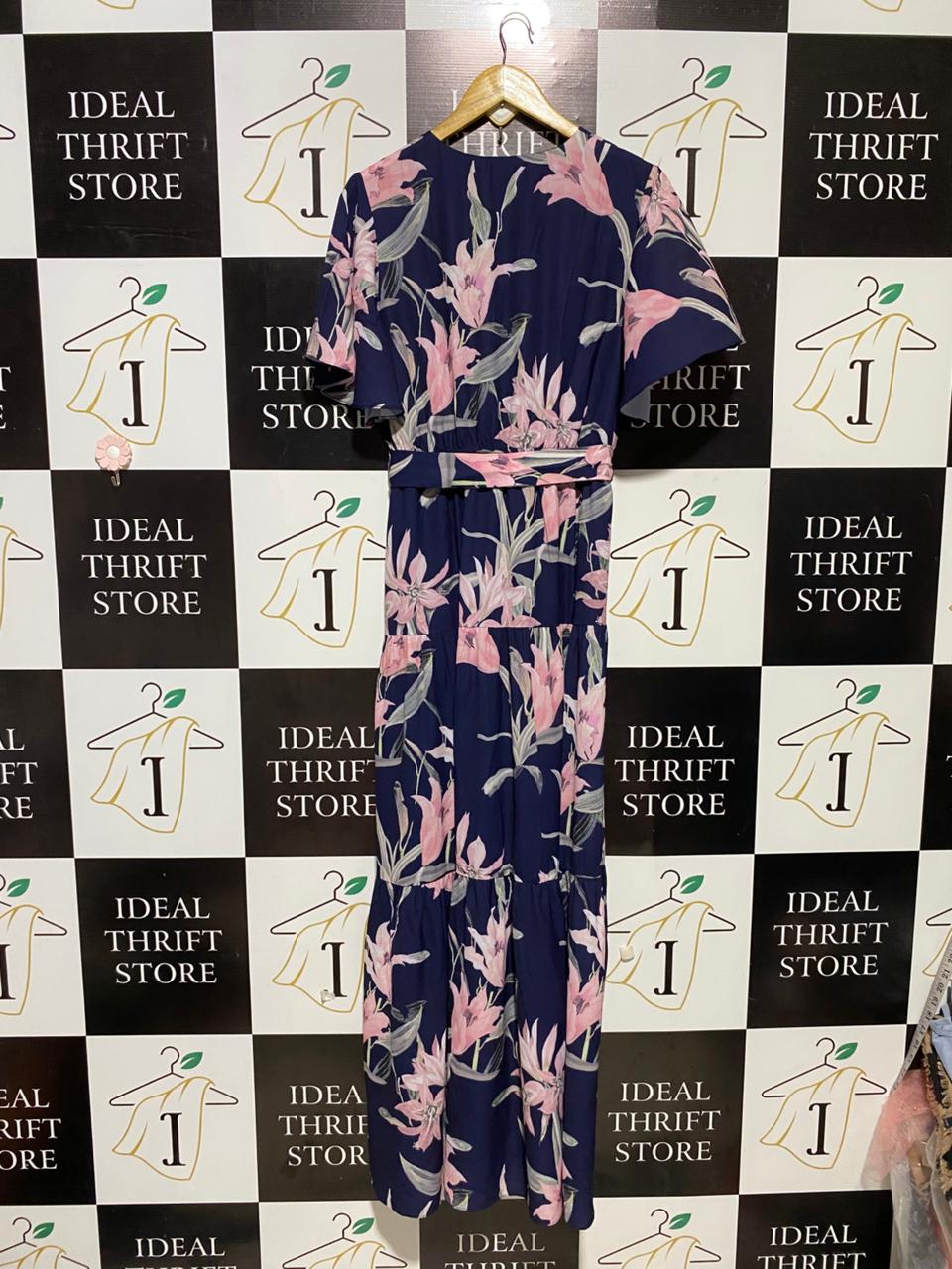 ST FROCK |L| BUST 19| B29| PREMIUM NAVY BLUE LILY PRINT TIERED MAXI DRESS