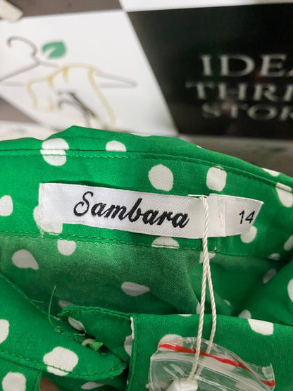 SAMBARA |L| BUST 20| B29| PREMIUM VIBRANT GREEN POLKA DOT BUTTON-DOWN MAXI DRESS WITH BELT