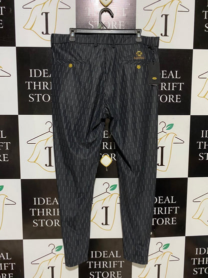 BARISHZ |XXL| WAIST 36| B29| PREMIUM BLACK AND GREY VERTICAL-STRIPE CHINO TROUSERS