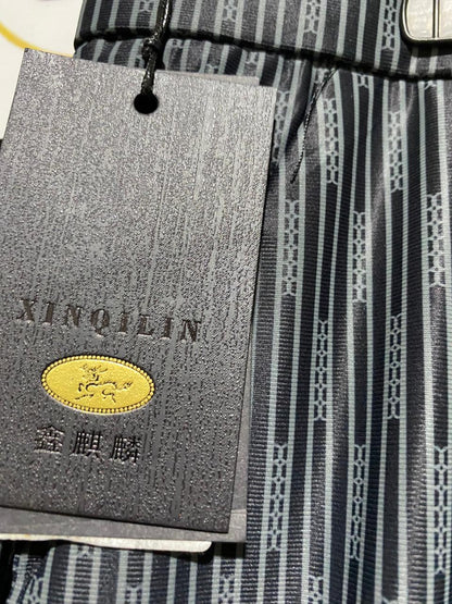 BARISHZ |XXL| WAIST 36| B29| PREMIUM BLACK AND GREY VERTICAL-STRIPE CHINO TROUSERS