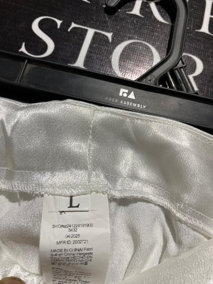 |L| WAIST 31| B29| PREMIUM SHIMMERING SILV-WHITE SATIN WIDE-LEG TROUSERS