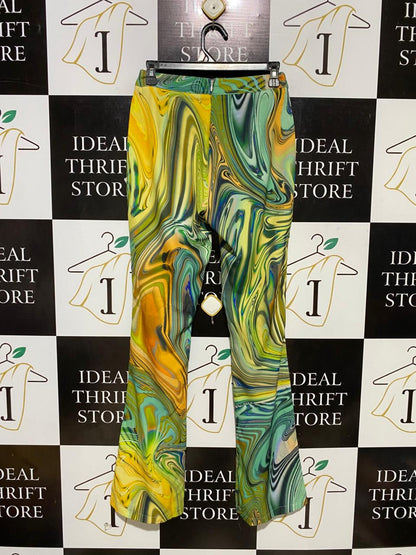 POSTER GRL |S| WAIST 26| B29| MULTICOLOR MARBLE SWIRL PRINT FLARED TROUSERS
