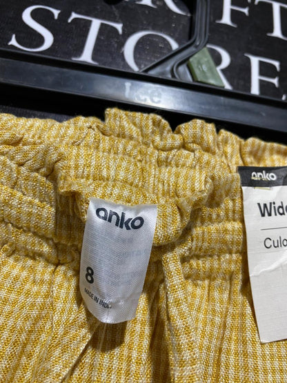 ANKO |S| WAIST 26| B29| YELLOW GINGHAM CHECKERED WIDE-LEG CULOTTE TROUSERS