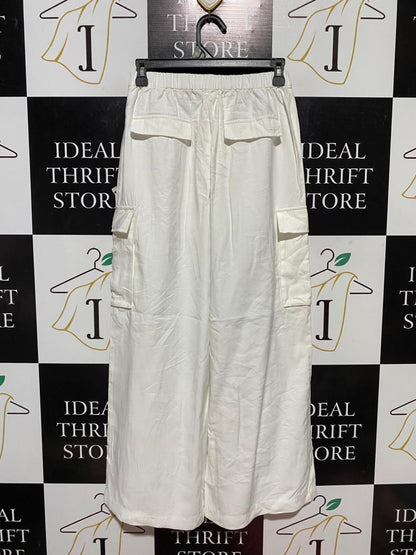 GLASSONS |S| WAIST 26| B29| OFF-WHITE HIGH-WAISTED WIDE-LEG CARGO TROUSERS