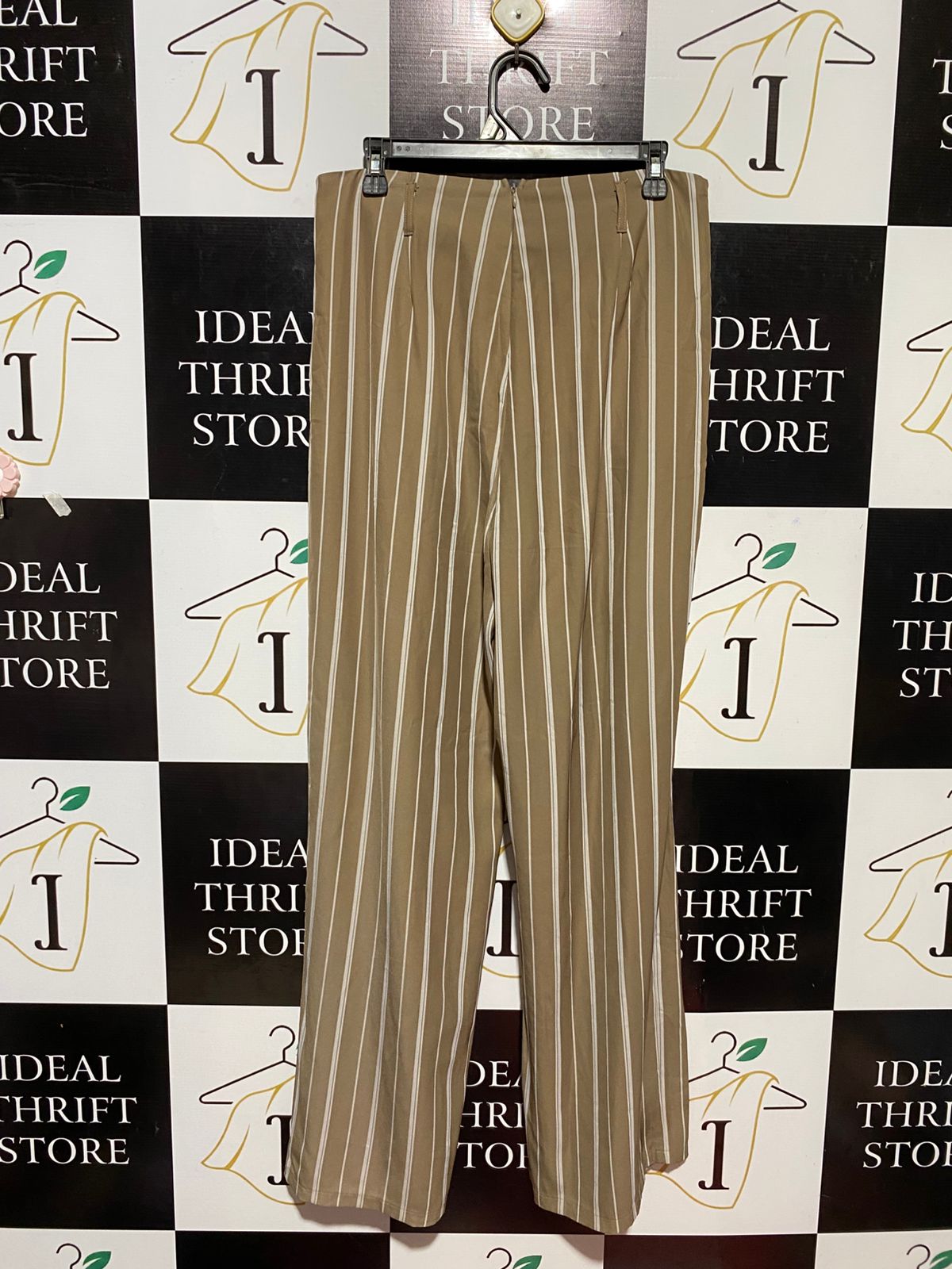 DOTTI |L| WAIST 32| B29| PREMIUM BEIGE VERTICAL STRIPED WIDE-LEG TROUSERS