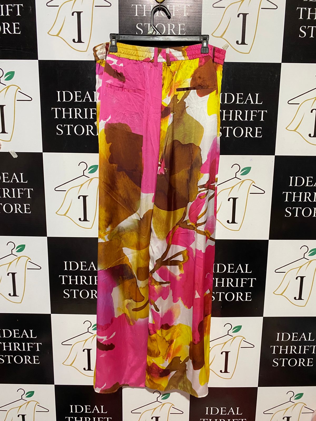 |XS| WAIST 17| B29| PREMIUM VIBRANT FLORAL WIDE-LEG SATIN TROUSERS