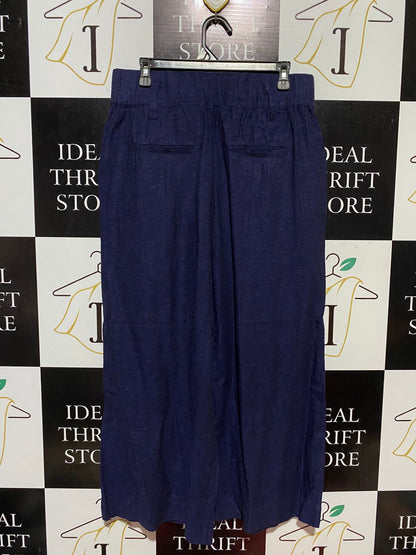 SUSSAN |L| WAIST 32| B29| PREMIUM NAVY BLUE LINEN WIDE-LEG TROUSERS