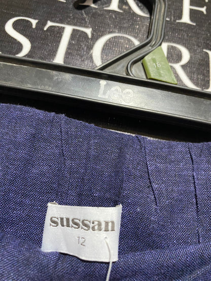 SUSSAN |L| WAIST 32| B29| PREMIUM NAVY BLUE LINEN WIDE-LEG TROUSERS