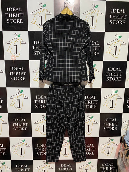 KASD |M| B29| PREMIUM BLACK AND WHITE WINDOWPANE CHECK TWO-PIECE SUIT SET - BLAZER & TAPERED TROUSERS