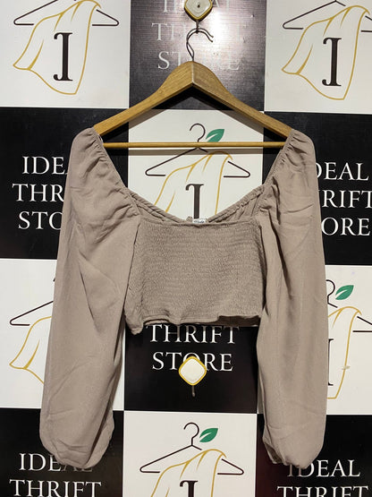 ANKO |S| BUST 14| B29| DESIGN NUDE BEIGE LONG BLOUSE CROP TOP WITH PUFF SLEEVES