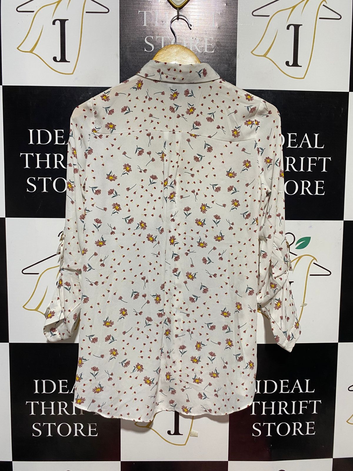 PRIMARK |M| BUST 19| B29| WHITE FLORAL BUTTON-DOWN CASUAL BLOUSE SHIRT