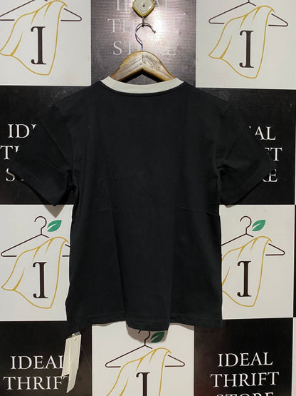 YUYXU |M| BUST 18| B29| BLACK RINGER TEE WITH GRAPHIC ZEBRA PRINT AND QUOTE