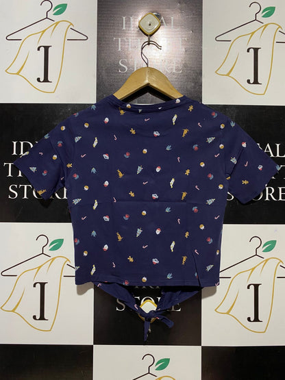 BIGW |M| BUST 16| B29| NAVY BLUE CHRISTMAS THEMED FRONT-TIE CASUAL CROP TEE
