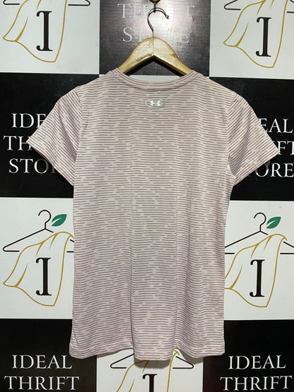 UNDER ARMOUR |M| BUST 18| B29| LIGHT PINK STRIPED ATHLETIC SHORT SLEEVE PERFORMANCE TEE