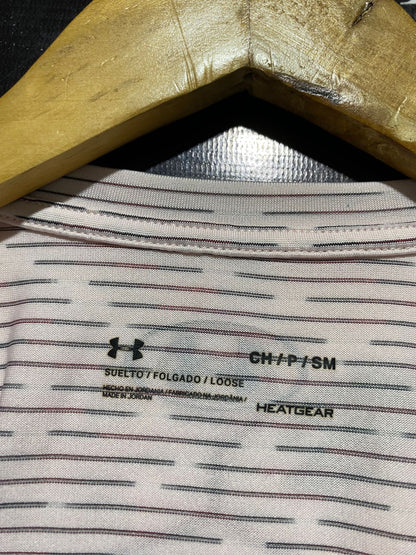 UNDER ARMOUR |M| BUST 18| B29| LIGHT PINK STRIPED ATHLETIC SHORT SLEEVE PERFORMANCE TEE