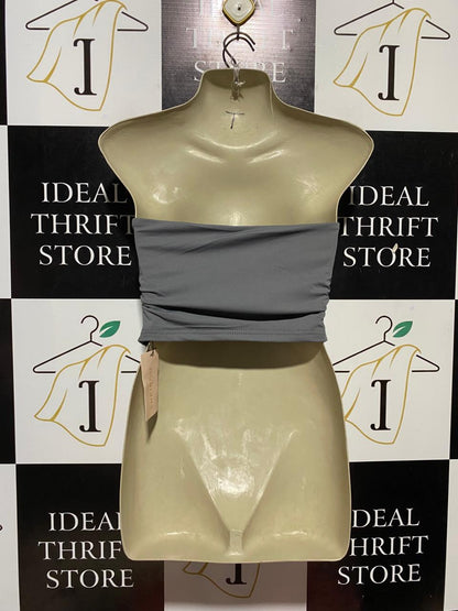SHEIN |S| BUST 15| B29| CHARCOAL GRAY RUCHED STRAITLESS TUBE CROP TOP