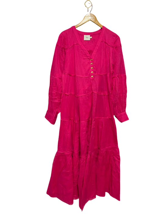 AJE |S| BUST 17| B30| WOMEN'S HOT PINK TIERED MAXI SMOCK DRESS