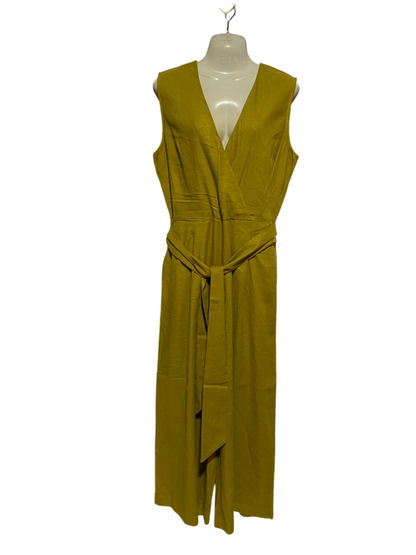 PRINCESS HIGHWAY |M| BUST 19| B30| WOMEN'S MUSTARD OLIVE GREEN SURPLICE WRAP JUMPSUIT WITH WAIST TIE