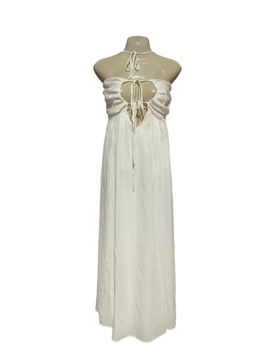 FASHION NOVA |S| BUST 15| B30| WOMEN'S WHITE HALTER NECK KEYHOLE CUTOUT MAXI DRESS