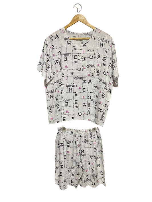 |XS| B30| MONOGRAM PRINT TWO-PIECE LOUNGEWEAR NIGHTWEAR SET