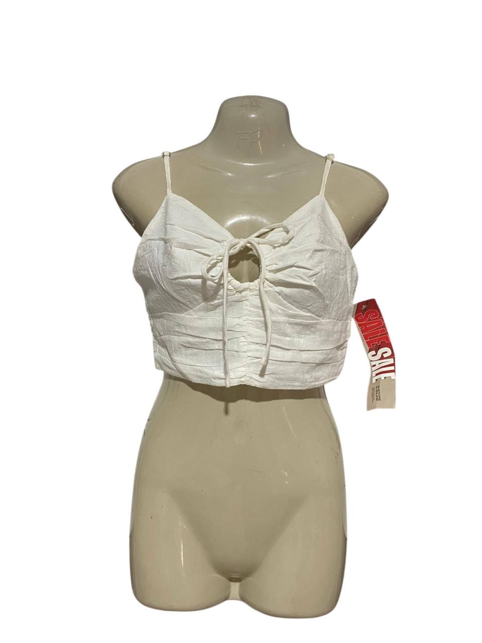 MOOLOOLA |M| BUST | B30| WOMEN'S WHITE RUFFLED FRONT-TIE CAMI CROP TOP