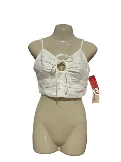 MOOLOOLA |M| BUST | B30| WOMEN'S WHITE RUFFLED FRONT-TIE CAMI CROP TOP