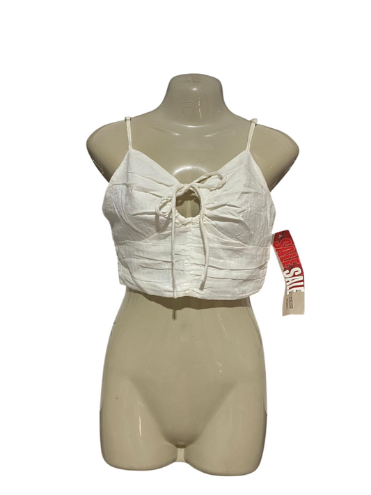 MOOLOOLA |M| BUST | B30| WOMEN'S WHITE RUFFLED FRONT-TIE CAMI CROP TOP