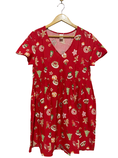 ANKO |M| BUST 18| B30| WOMEN'S CHRISTMAS HOLIDAY THEMED V-NECK BABYDOLL MINI DRESS